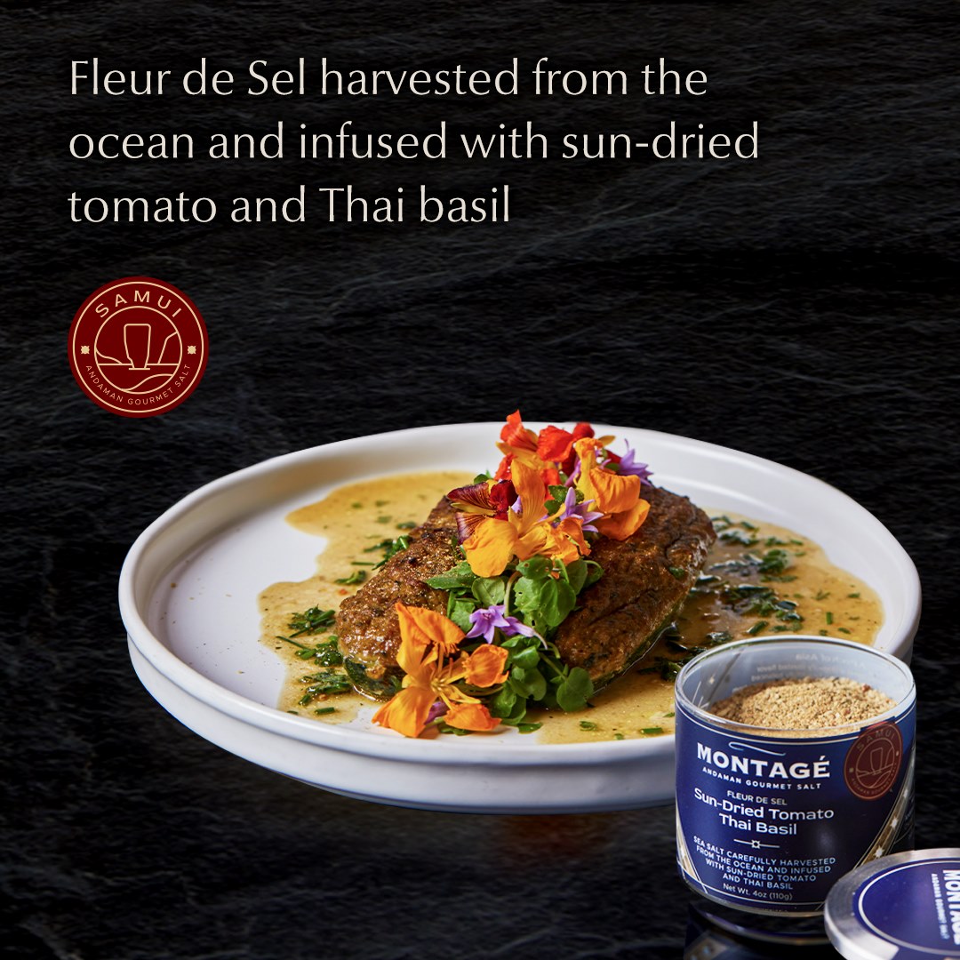Montagé Sun-Dried Tomato Thai Basil | Fleur de Sel Gourmet Salt | Sea Salt All Natural | Andaman Gourmet Co