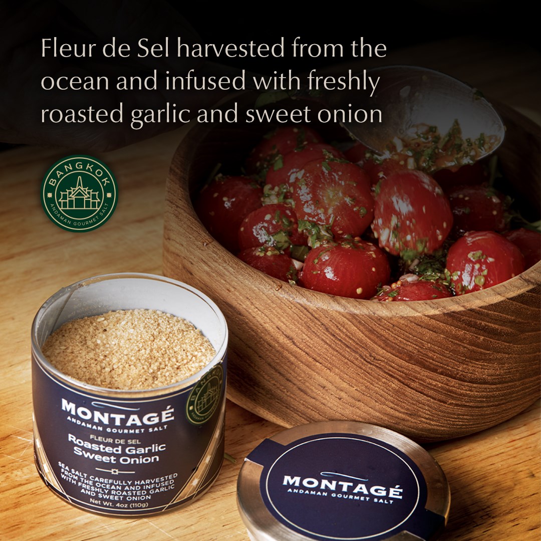 Montagé Roasted Garlic Sweet Onion | Fleur de Sel Gourmet Salt | Sea Salt All Natural | Andaman Gourmet 110g Glass Jar